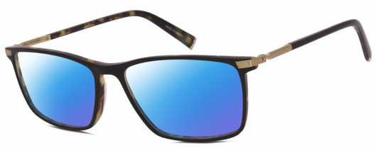 Profile View of John Varvatos V408 Designer Polarized Sunglasses with Custom Cut Blue Mirror Lenses in Black Light Havana Tortoise Gold Unisex Square Full Rim Acetate 58 mm