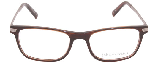 Front View of John Varvatos V412 Designer Single Vision Prescription Rx Eyeglasses in Crystal Brown Silver Unisex Square Full Rim Acetate 57 mm