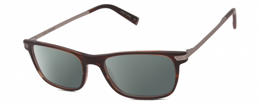 Profile View of John Varvatos V412 Designer Polarized Sunglasses with Custom Cut Smoke Grey Lenses in Crystal Brown Silver Unisex Square Full Rim Acetate 57 mm