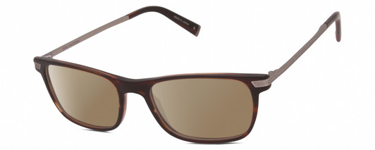 Profile View of John Varvatos V412 Designer Polarized Sunglasses with Custom Cut Amber Brown Lenses in Crystal Brown Silver Unisex Square Full Rim Acetate 57 mm