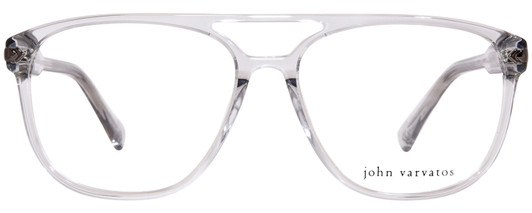 Front View of John Varvatos VJV424 Unisex Designer Reading Glasses in Crystal Smoke Grey 56 mm