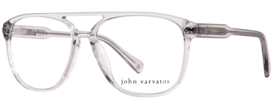 Profile View of John Varvatos VJV424 Designer Blue Light Blocking Eyeglasses in Crystal Smoke Grey Unisex Panthos Full Rim Acetate 56 mm