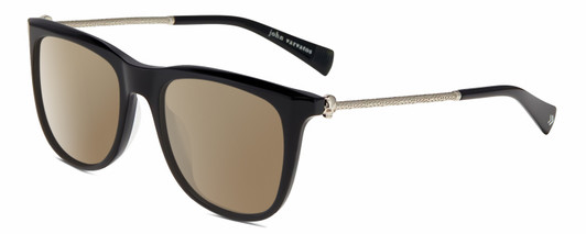 Profile View of John Varvatos V544 Designer Polarized Sunglasses with Custom Cut Amber Brown Lenses in Gloss Black Silver Skull Unisex Square Full Rim Acetate 54 mm