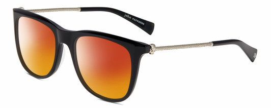 Profile View of John Varvatos V544 Designer Polarized Sunglasses with Custom Cut Red Mirror Lenses in Gloss Black Silver Skull Unisex Square Full Rim Acetate 54 mm