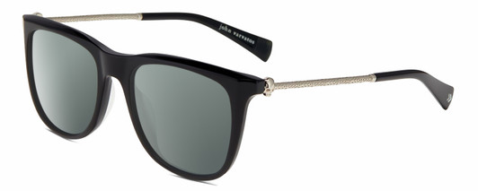 Profile View of John Varvatos V544 Designer Polarized Sunglasses with Custom Cut Smoke Grey Lenses in Gloss Black Silver Skull Unisex Square Full Rim Acetate 54 mm