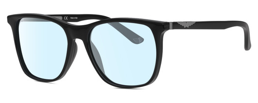 Profile View of Police SPL872 Designer Blue Light Blocking Eyeglasses in Gloss Black Grey Unisex Square Full Rim Acetate 56 mm