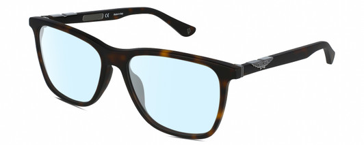 Profile View of Police SPL872 Designer Blue Light Blocking Eyeglasses in Matte Tortoise Havana Brown Silver Unisex Square Full Rim Acetate 56 mm