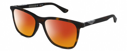 Profile View of Police SPL872 Designer Polarized Sunglasses with Custom Cut Red Mirror Lenses in Matte Tortoise Havana Brown Silver Unisex Square Full Rim Acetate 56 mm