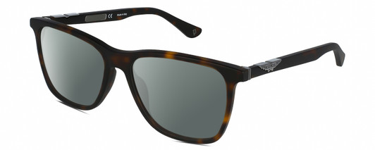 Profile View of Police SPL872 Designer Polarized Sunglasses with Custom Cut Smoke Grey Lenses in Matte Tortoise Havana Brown Silver Unisex Square Full Rim Acetate 56 mm
