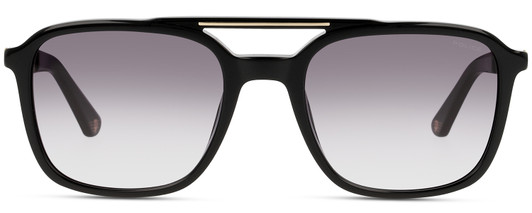 Front View of Police SPLA53 Unisex Pantho Designer Sunglasses in Black Gold/Grey Gradient 55mm