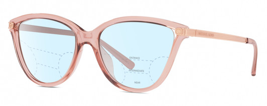 Profile View of Michael Kors MK2139U-3175-13 Designer Progressive Lens Blue Light Blocking Eyeglasses in Crystal Pink Rose Gold Ladies Cat Eye Full Rim Acetate 54 mm