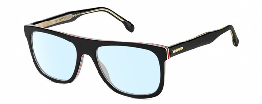 Profile View of Carrera 267-S-0M4P Designer Blue Light Blocking Eyeglasses in Gloss Black White Red Gold Unisex Rectangular Full Rim Acetate 56 mm