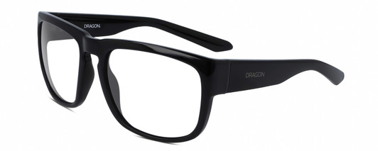 Profile View of Dragon Alliance RUNE-001 Designer Blue Light Blocking Eyeglasses in Gloss Black Unisex Square Full Rim Acetate 58 mm