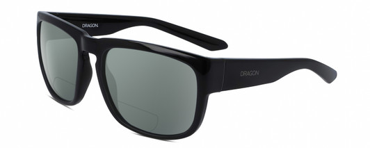 Profile View of Dragon Alliance RUNE-001 Designer Polarized Reading Sunglasses with Custom Cut Powered Smoke Grey Lenses in Gloss Black Unisex Square Full Rim Acetate 58 mm