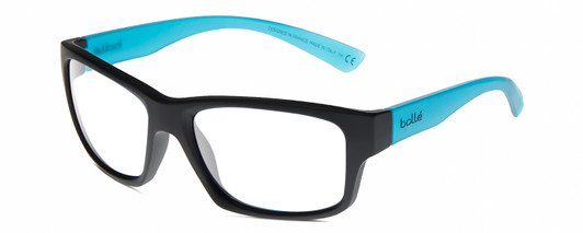 Profile View of Bolle HOLMAN Designer Blue Light Blocking Eyeglasses in Matte Black Sapphire Blue Crystal Unisex Rectangular Full Rim Acetate 58 mm