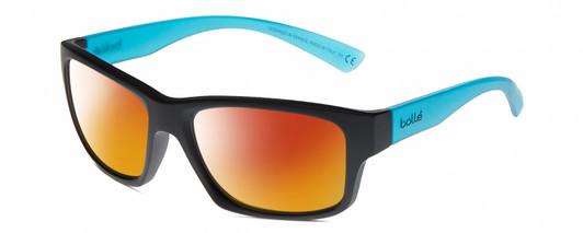 Profile View of Bolle HOLMAN Designer Polarized Sunglasses with Custom Cut Red Mirror Lenses in Matte Black Sapphire Blue Crystal Unisex Rectangular Full Rim Acetate 58 mm