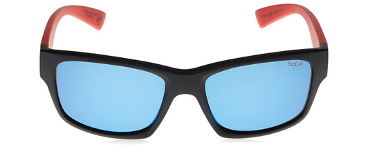 Front View of Bolle HOLMAN Unisex Designer Sunglasses in Black Red/Polarized Blue Mirror 58 mm