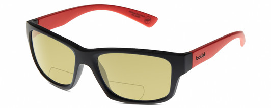 Profile View of Bolle HOLMAN Designer Polarized Reading Sunglasses with Custom Cut Powered Sun Flower Yellow Lenses in Matte Black Scarlet Red Orange Unisex Rectangular Full Rim Acetate 58 mm