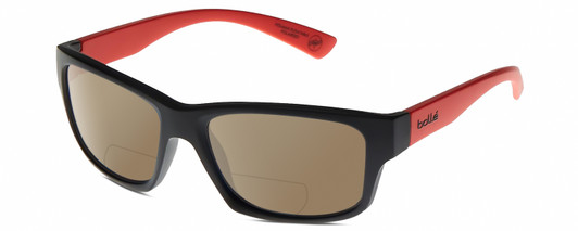 Profile View of Bolle HOLMAN Designer Polarized Reading Sunglasses with Custom Cut Powered Amber Brown Lenses in Matte Black Scarlet Red Orange Unisex Rectangular Full Rim Acetate 58 mm