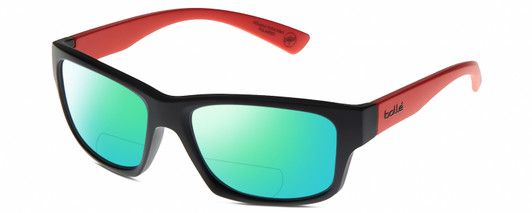 Profile View of Bolle HOLMAN Designer Polarized Reading Sunglasses with Custom Cut Powered Green Mirror Lenses in Matte Black Scarlet Red Orange Unisex Rectangular Full Rim Acetate 58 mm