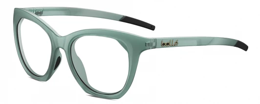 Profile View of Bolle PRIZE Designer Progressive Lens Blue Light Blocking Eyeglasses in Matte Frost Green Grey Crystal Ladies Cat Eye Full Rim Acetate 51 mm