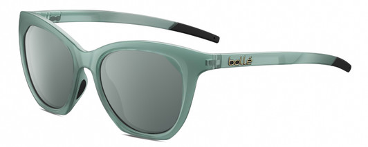 Profile View of Bolle PRIZE Designer Polarized Sunglasses with Custom Cut Smoke Grey Lenses in Matte Frost Green Grey Crystal Ladies Cat Eye Full Rim Acetate 51 mm