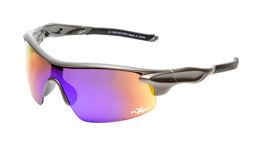 Profile View of Calabria Rally Unisex Men Womens POLARIZED Pickleball Sunglasses Glasses Eyewear in Metallic Gunmetal Grey Frame with Green Mirror Lens