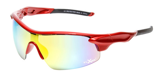 Profile View of Calabria Rally Unisex Men Womens POLARIZED Pickleball Sunglasses Glasses Eyewear in Metallic Red Black Frame with Red Mirror Lens