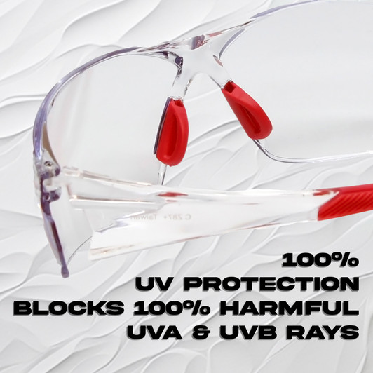 UV Protection Illustration of Calabria Side Out Clear Crystal Red Sport Mens Women's Pickleball Safety Glasses