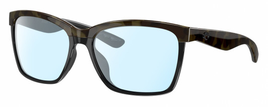 Profile View of Costa Del Mar Anaa Designer Blue Light Blocking Eyeglasses in Shiny Olive Green Tortoise Havana Black Ladies Panthos Full Rim Acetate 55 mm