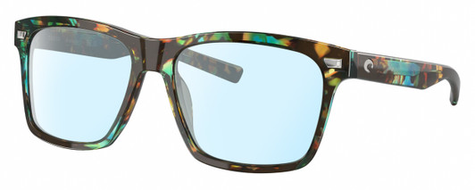 Profile View of Costa Del Mar Aransas Designer Blue Light Blocking Eyeglasses in Shiny Ocean Blue Green Brown Tortoise Havana Unisex Square Full Rim Acetate 58 mm