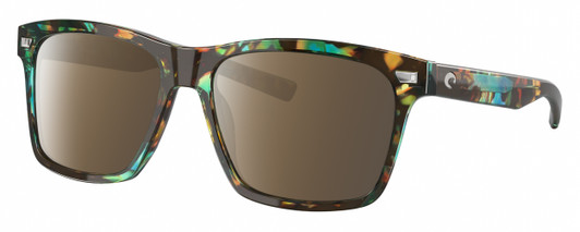 Profile View of Costa Del Mar Aransas Designer Polarized Sunglasses with Custom Cut Amber Brown Lenses in Shiny Ocean Blue Green Brown Tortoise Havana Unisex Square Full Rim Acetate 58 mm