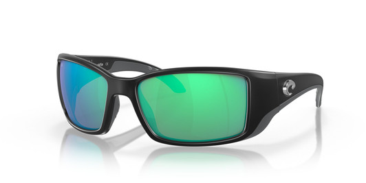 Profile View of Costa Del Mar Blackfin Unisex Sunglasses Black/Polarized Green Mirror 580G 62 mm
