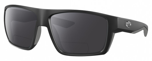 Profile View of Costa Del Mar Bloke Designer Polarized Reading Sunglasses with Custom Cut Powered Smoke Grey Lenses in Matte Black Gray Unisex Rectangular Full Rim Acetate 61 mm