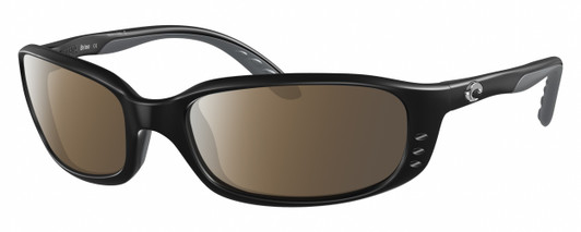 Profile View of Costa Del Mar Brine Designer Polarized Sunglasses with Custom Cut Amber Brown Lenses in Matte Black Gray Unisex Oval Full Rim Acetate 59 mm