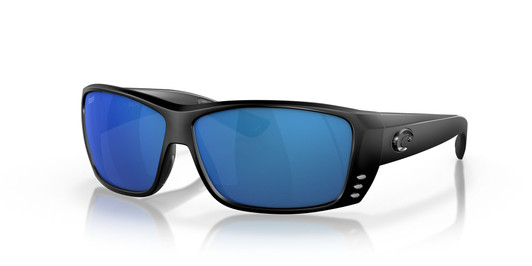Profile View of Costa Del Mar Cat Cay Unisex Sunglasses in Black/Polarized Blue Mirror 580P 61mm