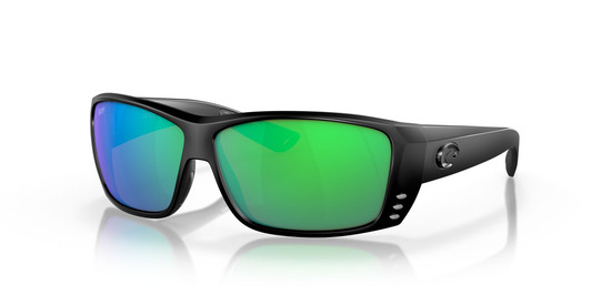 Profile View of Costa Del Mar Cat Cay Unisex Sunglass in Black/Polarized Green Mirror 580P 61 mm