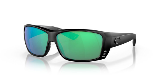 Profile View of Costa Del Mar Cat Cay Unisex Sunglass in Black/Polarized Green Mirror 580G 61 mm