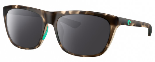 Profile View of Costa Del Mar Cheeca Designer Polarized Sunglasses with Custom Cut Smoke Grey Lenses in Matte Brown Gray Shadow Tortoise Havana Turquoise Ladies Panthos Full Rim Acetate 57 mm