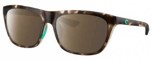 Profile View of Costa Del Mar Cheeca Designer Polarized Sunglasses with Custom Cut Amber Brown Lenses in Matte Brown Gray Shadow Tortoise Havana Turquoise Ladies Panthos Full Rim Acetate 57 mm
