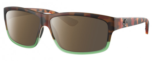 Profile View of Costa Del Mar Cut Designer Polarized Sunglasses with Custom Cut Amber Brown Lenses in Matte Brown Tortoise Havana Green Tortuga Fade Unisex Rectangular Full Rim Acetate 60 mm