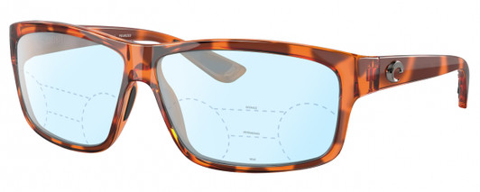 Profile View of Costa Del Mar Cut Designer Progressive Lens Blue Light Blocking Eyeglasses in Honey Amber Red Tortoise Havana Crystal Unisex Rectangular Full Rim Acetate 60 mm