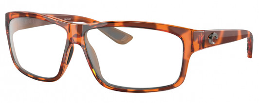 Profile View of Costa Del Mar Cut Designer Progressive Lens Blue Light Blocking Eyeglasses in Honey Amber Red Tortoise Havana Crystal Unisex Rectangular Full Rim Acetate 60 mm