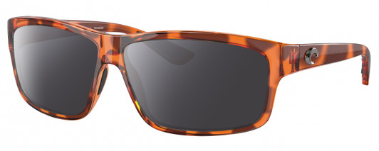 Profile View of Costa Del Mar Cut Designer Polarized Sunglasses with Custom Cut Smoke Grey Lenses in Honey Amber Red Tortoise Havana Crystal Unisex Rectangular Full Rim Acetate 60 mm