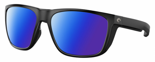 Profile View of Costa Del Mar Ferg Designer Polarized Sunglasses with Custom Cut Blue Mirror Lenses in Matte Black Unisex Panthos Full Rim Acetate 59 mm