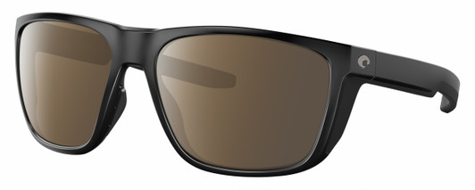 Profile View of Costa Del Mar Ferg Designer Polarized Sunglasses with Custom Cut Amber Brown Lenses in Matte Black Unisex Panthos Full Rim Acetate 59 mm