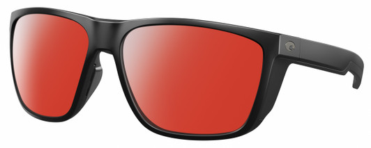Profile View of Costa Del Mar Ferg XL Designer Polarized Sunglasses with Custom Cut Red Mirror Lenses in Matte Black Unisex Panthos Full Rim Acetate 62 mm