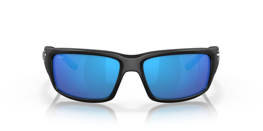 Front View of Costa Del Mar Fantail Unisex Sunglass Black Gray/Polarized Blue Mirror 580G 59mm