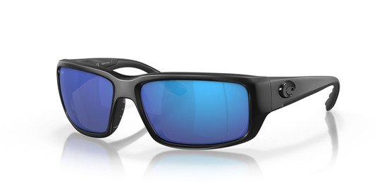Profile View of Costa Del Mar Fantail Unisex Sunglasses in Black/Polarized Blue Mirror 580G 59mm