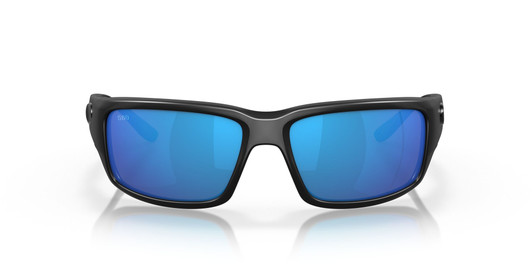 Front View of Costa Del Mar Fantail Unisex Sunglasses in Black/Polarized Blue Mirror 580G 59mm